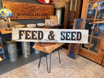 Feed & Seed,  50 x9 , Engraved, Original Paint, Sealed, Handmade, 100 Year Old.