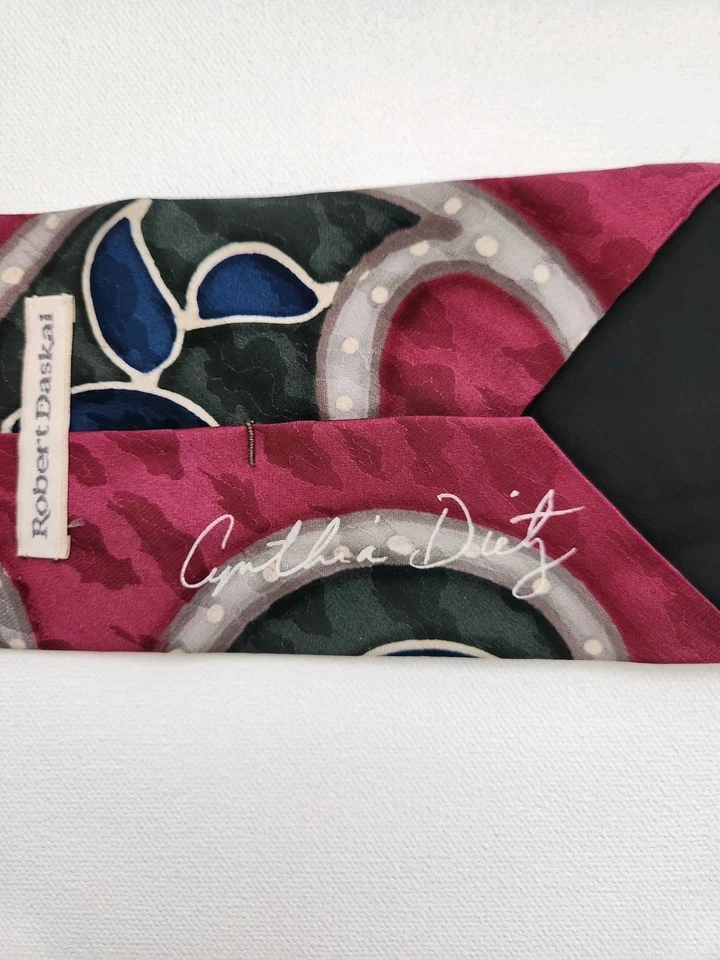 Corbata Robert Daskal pintada a mano 100 % seda única firmada por artista cosida a mano Foto 4 de 4