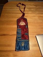 Antique Victorian Velvet Silk Hussif Sewing Roll Up Case Pockets Monogram M F