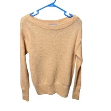 CASLON Peachy Pink Boat Neck Fuzzy Knit Sweater Extra Small XS Mohair Wool Blend