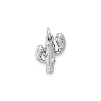 14k Weißgold Kaktus Anhänger Diamant Akzente Natur Charm für Frauen Halskette