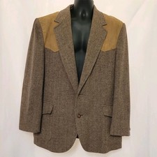 VTG 70s Pendleton Western Wool Tweed Blazer Jacket Elbow Patches Brown 46 READ