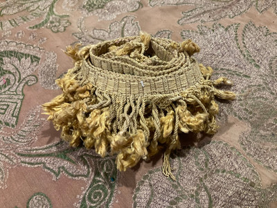 Vintage 19th Yellow Fringe   Trim with Tassels   47'' Lenght - 3'' Wide