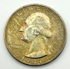 1947 D Washington Quarter 90% Silver AU Toned Toning Almost Uncirculated