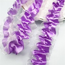 Lace Satin Mesh Edging Trimmings Pleated Frill Faux Silk Retro 5 Yards
