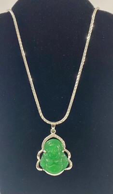 Echt 925 Italien Silber Halskette 16''3/4 Zoll mit Jade Anhänger.