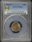 1964 D 10c Roosevelt Dime PCGS MS 66 | Color Toning Uncirculated UNC BU