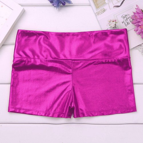 Kid Girls Shiny Athletic Dance Outfit Long Sleeve Ballet Leotard Shorts Biketard - Picture 20 of 42