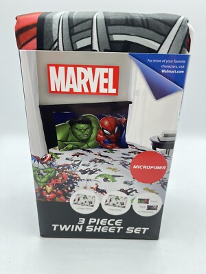 Marvel Avengers 3pc Twin Sheet Set Hulk Spiderman Thor Groot Ms Comic Super Hero