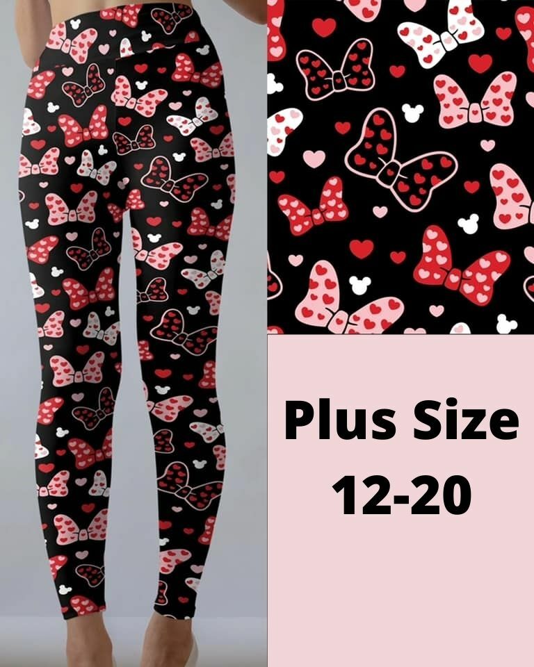 Minnie Mouse Bows Hearts Valentine's Day Women's Leggings TC Plus Size 12-20