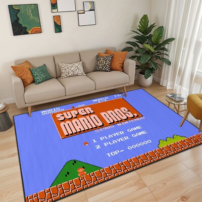 Super Mario Arcade Game Rug, Gamer Room Carpet Decor, Classic Video Game Mat