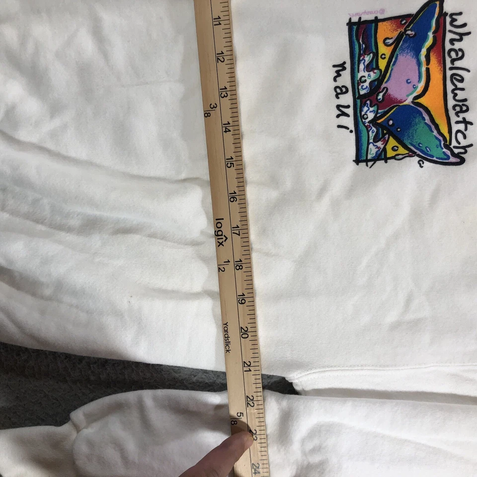 复古疯狂衬衫夏威夷圆领套头衫男式 m 白色毛伊鲸手表 美国 — 第 3/4 张图片