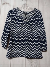 I.N Studio Shirt Ladies Small Navy White 3/4 Sleeve