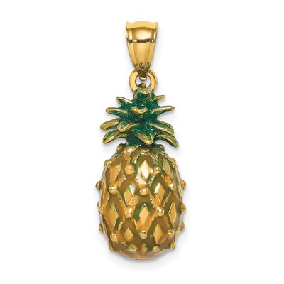Emaille und polierte 3D Ananas Charm in echtem 14k Gelbgold