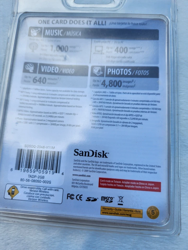 Sandisk 2GB Memory Card Micro SD MicroSD Universal 2 IN 1 With Adapter - Image 2 of 4