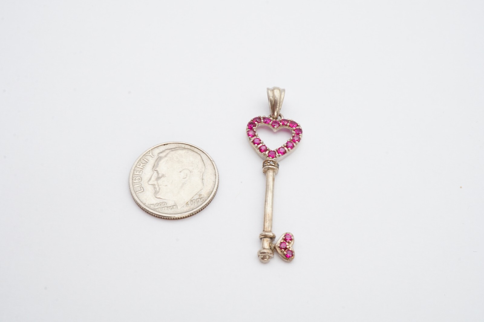Sterling Silver 925 Lab-Created Ruby Diamond Key … - image 2