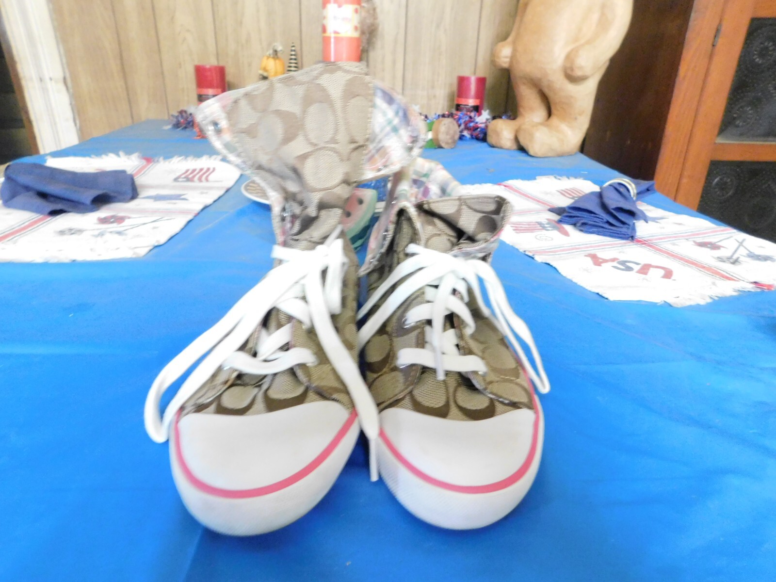 COACH Tan Monogram Bonney High Top Womens Sneakers S… Gem