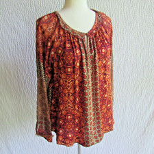 Gypsy 05 Silk Abstract Print Shirt Top Long S...