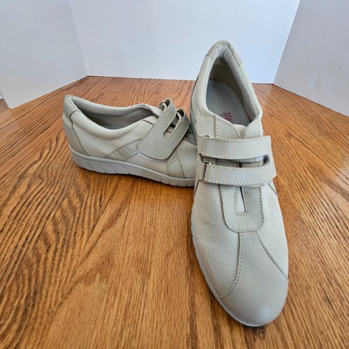 Munro Sport Turnschuhe Damen 8N hellbraun Klettverschluss Schuhe Stoff Leder Obermaterial