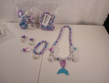 3 Set Kids Mermaid Necklace, Bracelet Clip On Earrings And Ring