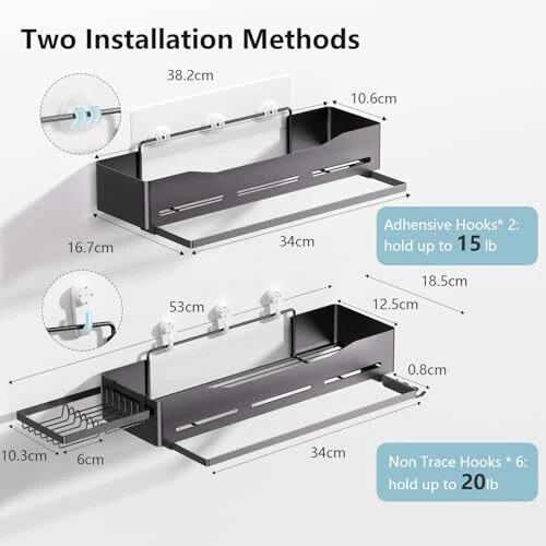 2-Pack No-Drill Adhesive Shower Caddy with Soap Holder & 2 Hooks