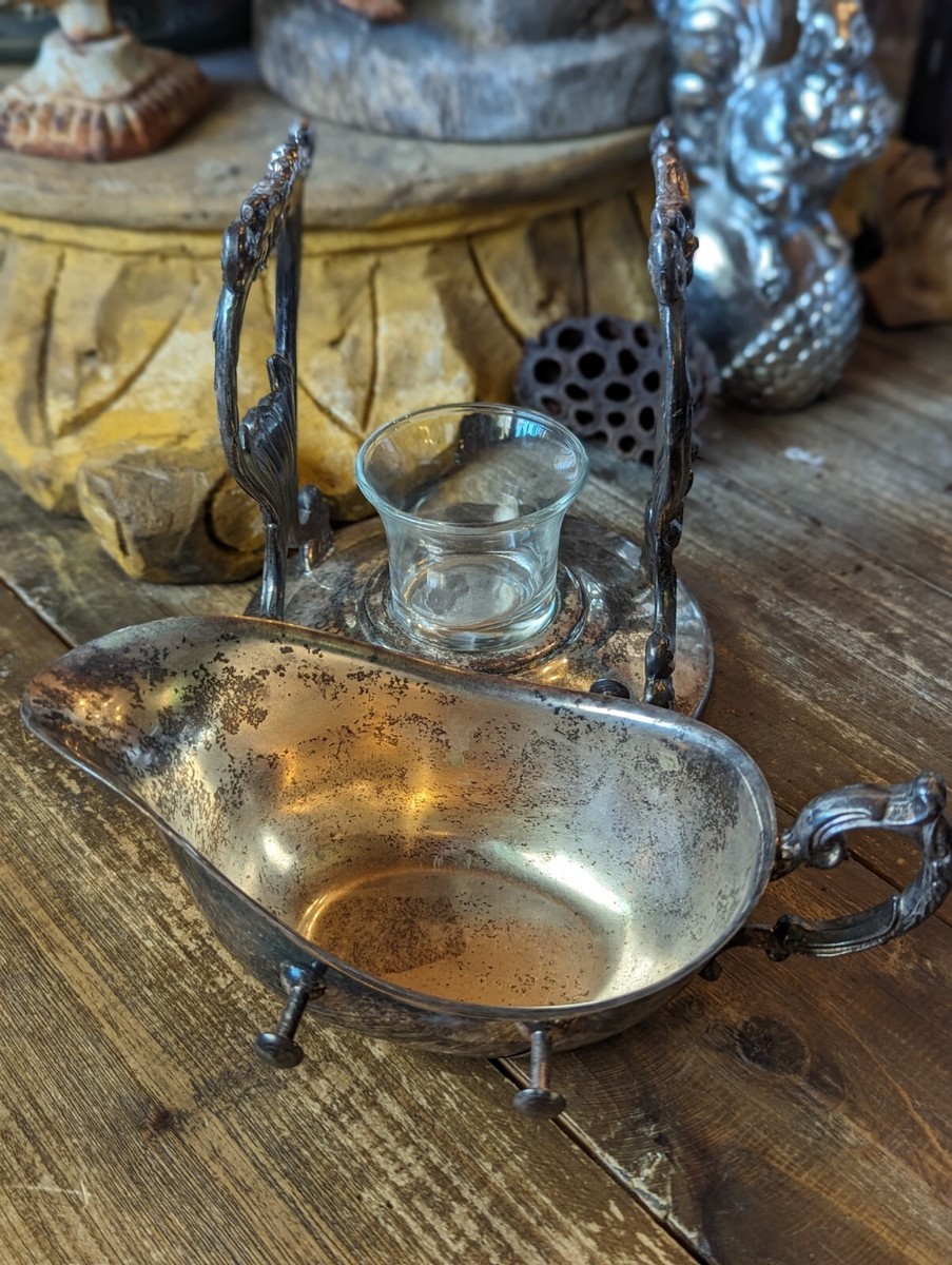 Vintage Silver Plated Gravy Bowl with Stand Sheridan 3 Pc Vintage Silver Plated Gravy Bowl with Stand Sheridan 3 Pc