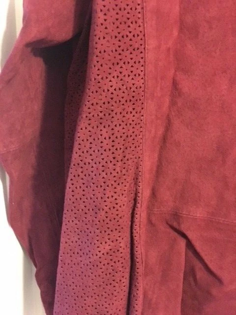 DENNIS BASSO Washable Suede Perforated Detail Jacket WINE 2X A258450 - Image 3 of 3