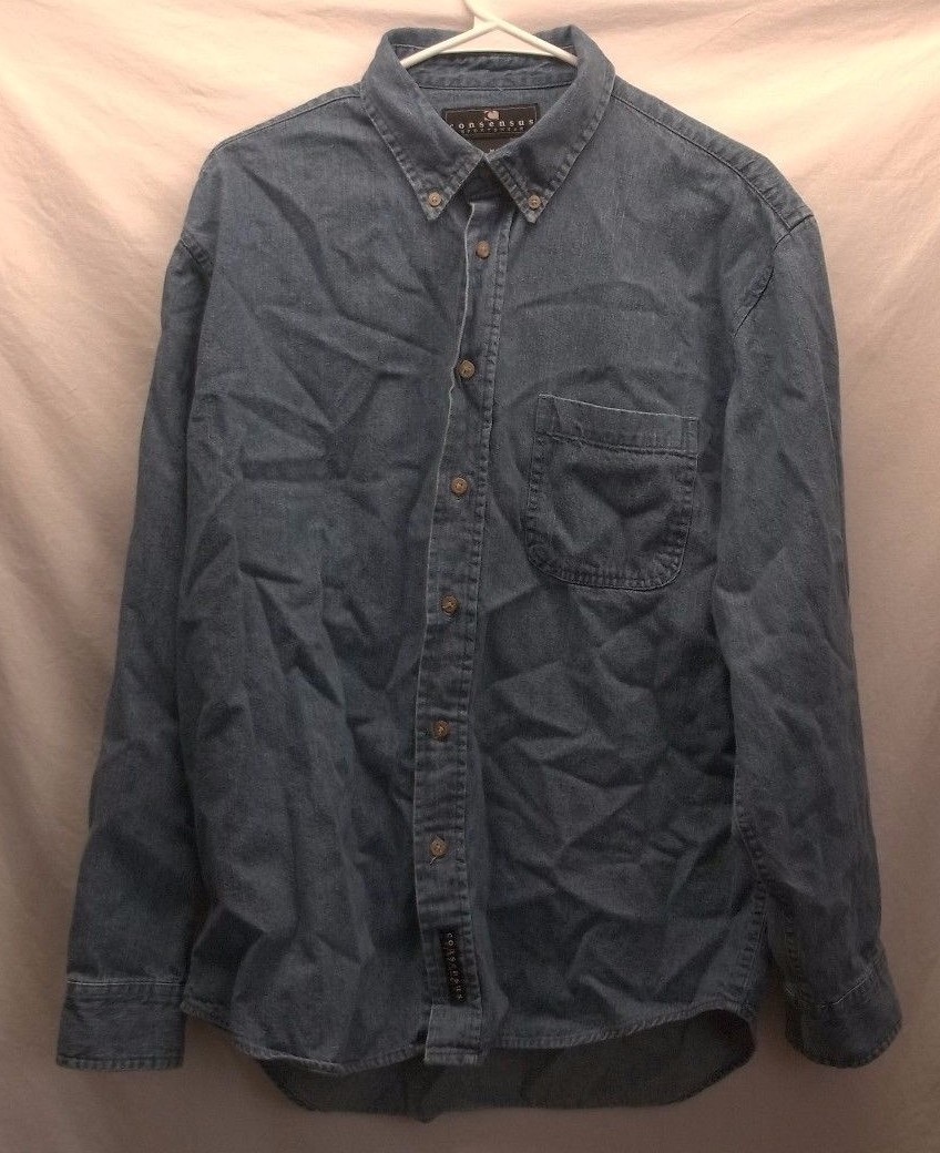 Men's Consensus Medium Solid Blue Denim Shirt LS … - image 2