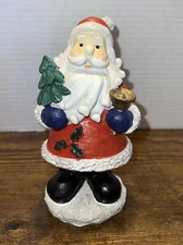 Vintage Greenbrier International Santa With Tree And Bell Resin Figurine