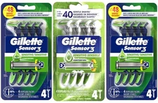 12 Gillette Sensor3 Sensitive Men’s Disposable Razor ComfortGel (3pks/4ct each)