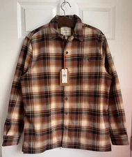 Weatherproof Vintage Flannel Jacket Men's Medium BrownNavy Blue Yellow Plaid NWT