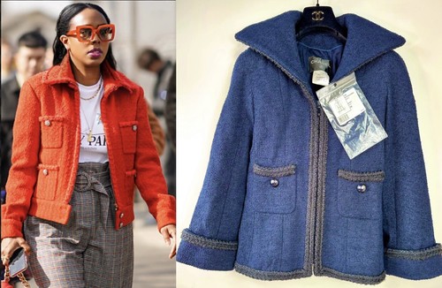 6K New Chanel 2013 Barbie Blue Logo Tweed Jacket 34 36 2 4 6 Coat Top Button S M - Picture 14 of 21