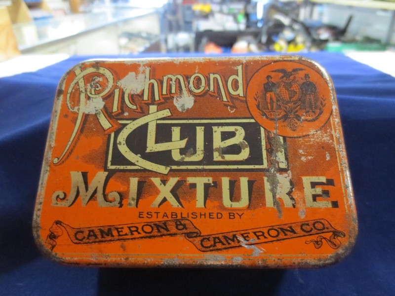 ANTIQUE RICHMOND CLUB MIXTURE Tobacco Tin by Cameron & Cameron Co. Factory No 2