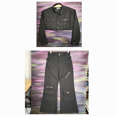 Argue Culture 2 Pc Set Cropped Jacket & Flared Pants Sz M Multi Cargo Pockets...