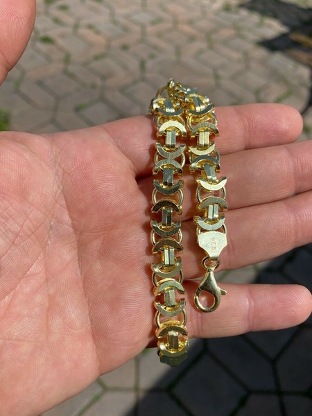 Alternate view of Mens 14k Gold Plated Real Solid 925 Sterling Silver Byzantine Tiger Eye Bracelet