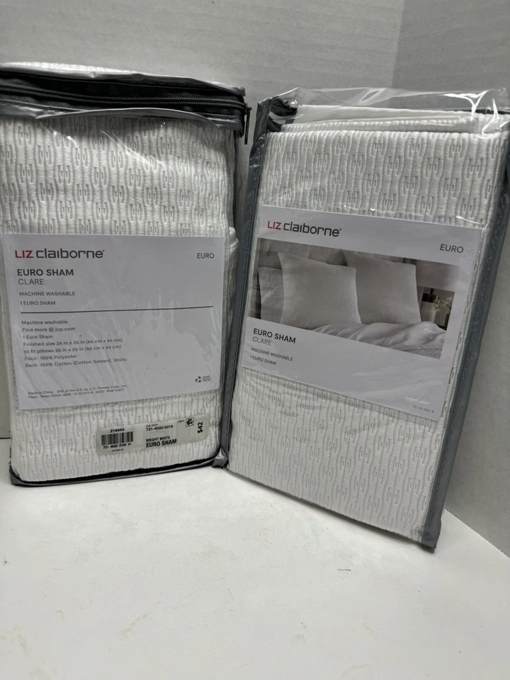 Liz Claiborne Almohada Acolchada Falsa Euro Cosida Blanco Lote de 2 26"x26" Foto 2 de 4