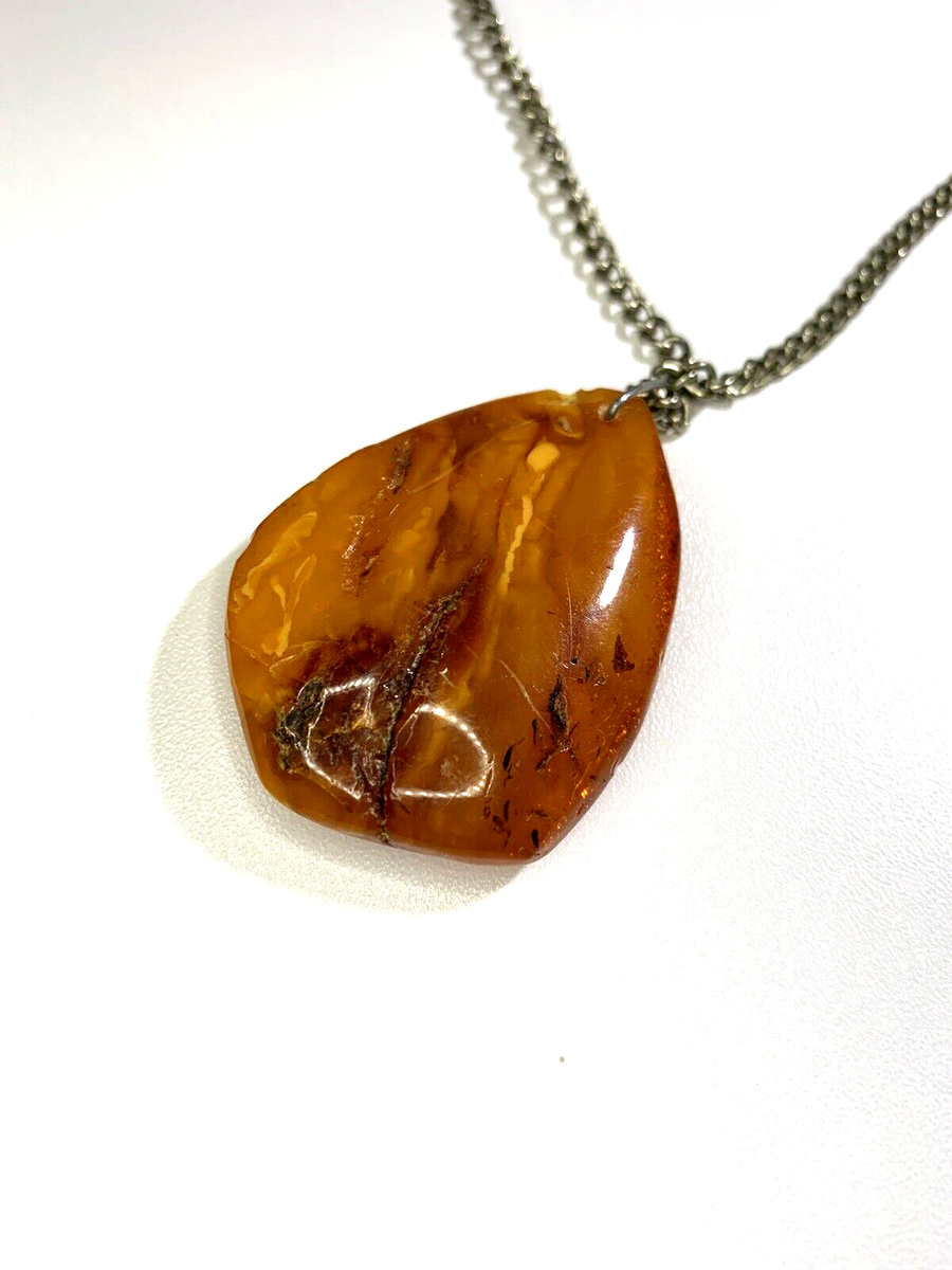 Vintage Baltic Amber Necklace Amber Pendant Large Gemstone Honey  Buttersctoch