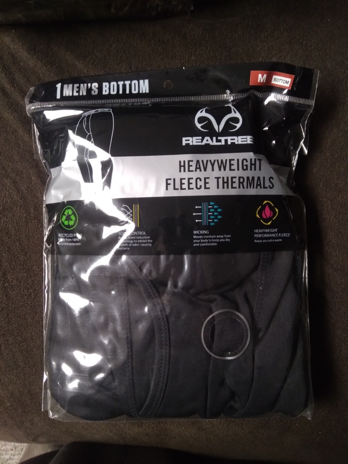 Realtree Men's Heavyweight Fleece Bottom Thermals Black Size Medium 32