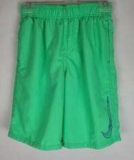 Nike Boys Size Large Green Blue Big Swoosh Volley Swim Drawstring Pocket Trunks
