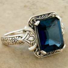 4 Ct GENUINE LONDON BLUE TOPAZ ART DECO STYLE 925 STERLING SILVER RING    278