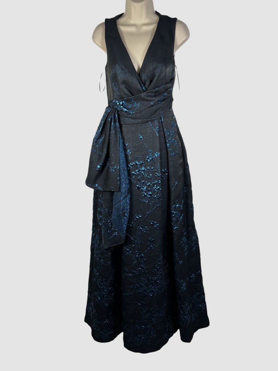 talbot runhof silk dresses Talbot Runhof Women's Roya1 Light Blue Stretch Satin Midi Dress