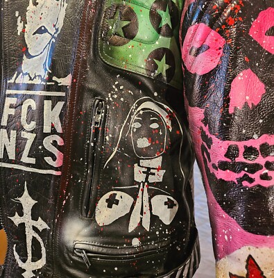 Vintage Leather Spiked Hand Painted Bespoke Punk Rock Jacket All