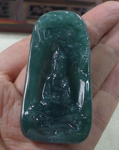 Cert'd Natural Type A Icy Blue Water Jadeite Jade Elephant Kwan-yin Pendant - Picture 8 of 10