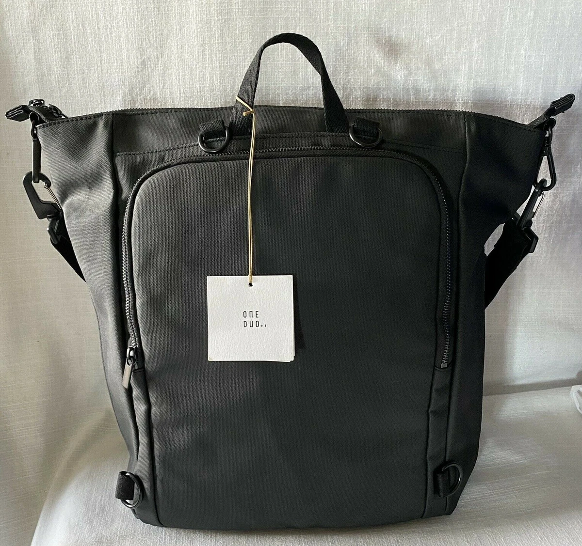 One Duo Big Diaper Baby Bag Travel Laptop Black Canvas Tote
