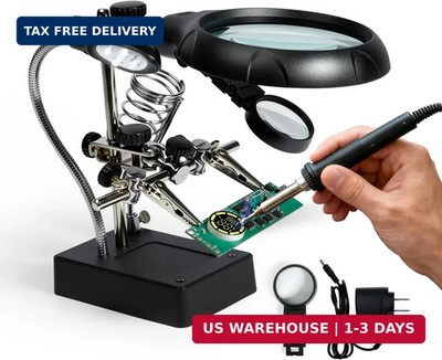 Desktop LED Lighted Magnifying Glass Soldering Station, mlogiroa Adjustable Help