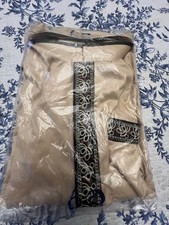 Men s Beige Thobe Jubba Long Sleeve Robe Embroidered Trim Size XL 58x26