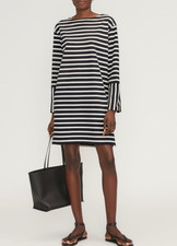 Everlane Mariner Dress Womens S Black White Mixed Stripe Long Sleeve Mini Cotton