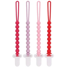 4-Pack Silicone Pacifier Clips with One-Piece Beads for Baby Boys and Girls -...