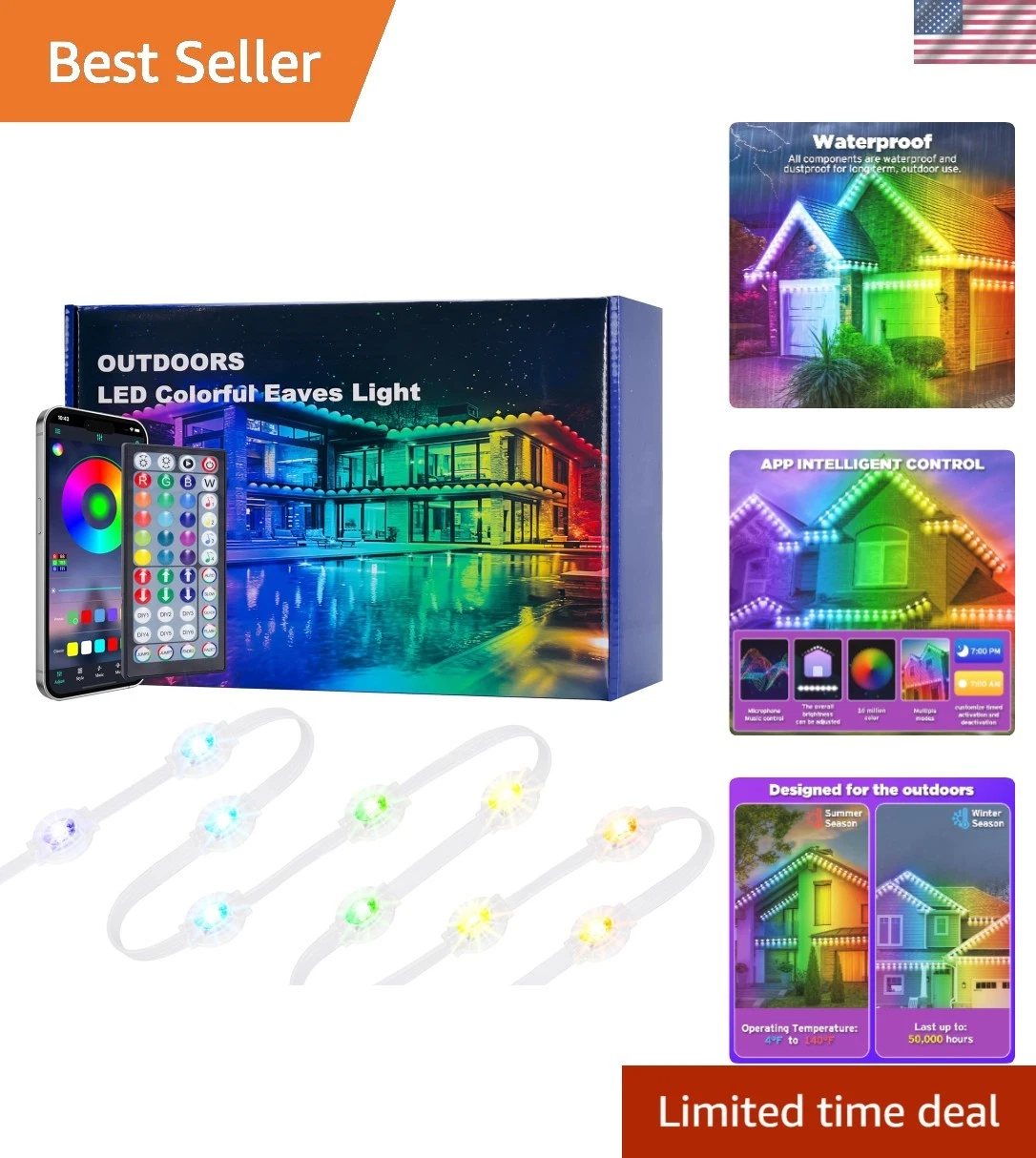 100FT Smart Permanent Outdoor Eaves Lights APP/Remote Control- Holiday Decor