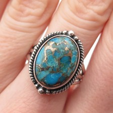 925 Sterling Silver Vintage Real Mohave Turquoise Oxidized Ring Size 8.5